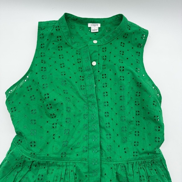 J. Crew Kelly Green Cotton Button Eyelet Sleeveless Midi Dress w/Pockets Medium - Picture 5 of 12